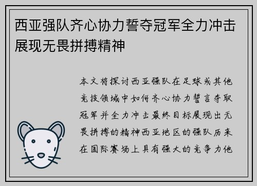 打造无懈可击的冠军阵容——我们的力量之源